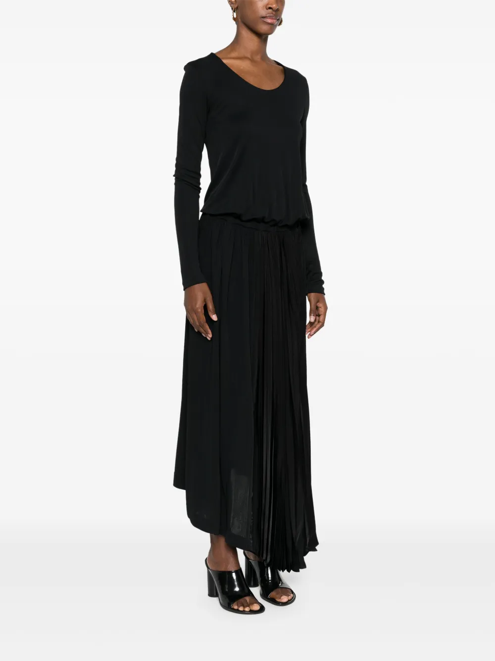 Jil Sander Plissé midi-jurk Zwart