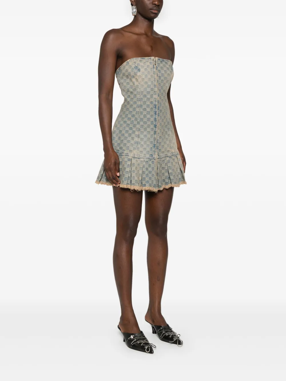Misbhv Blue Monogram Denim Minidress In Blue