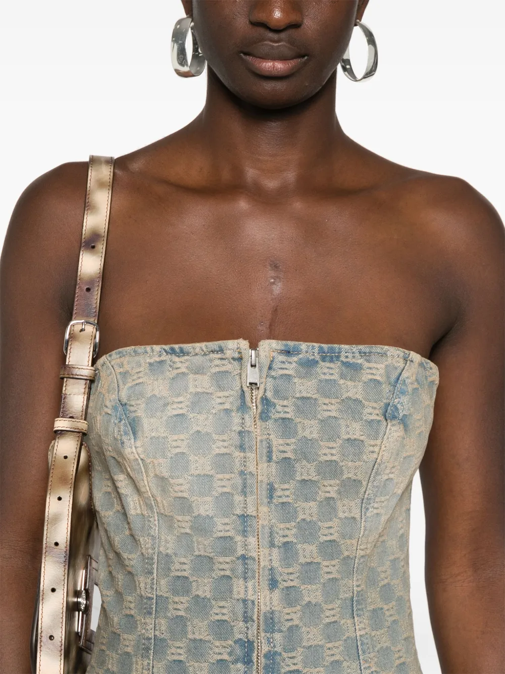Misbhv Blue Monogram Denim Minidress In Blue