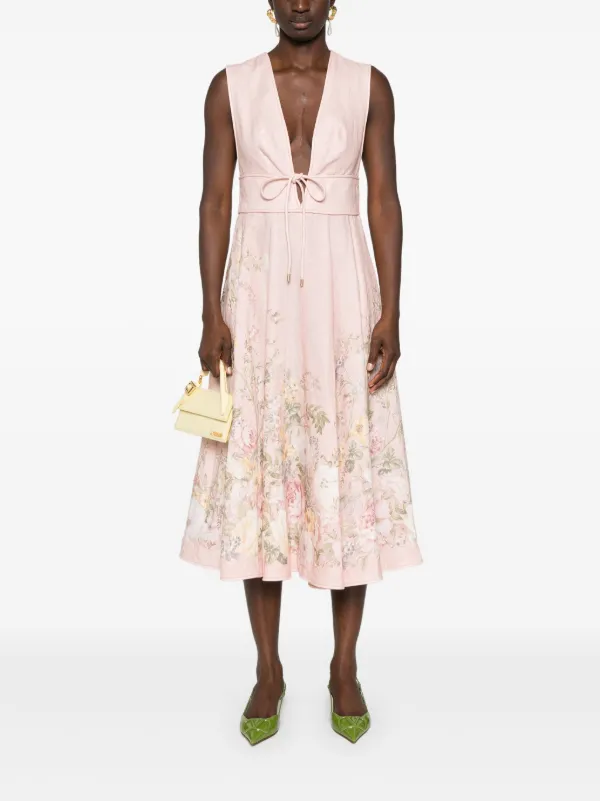 【Zimmermann】Waverly embroidered linen midi dress Zimmermann Waverly Embroidered Linen Midi Dress In Neutrals