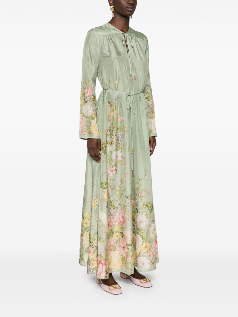 Shop Zimmermann Waverly Billow Silk Maxi Dress In 绿色