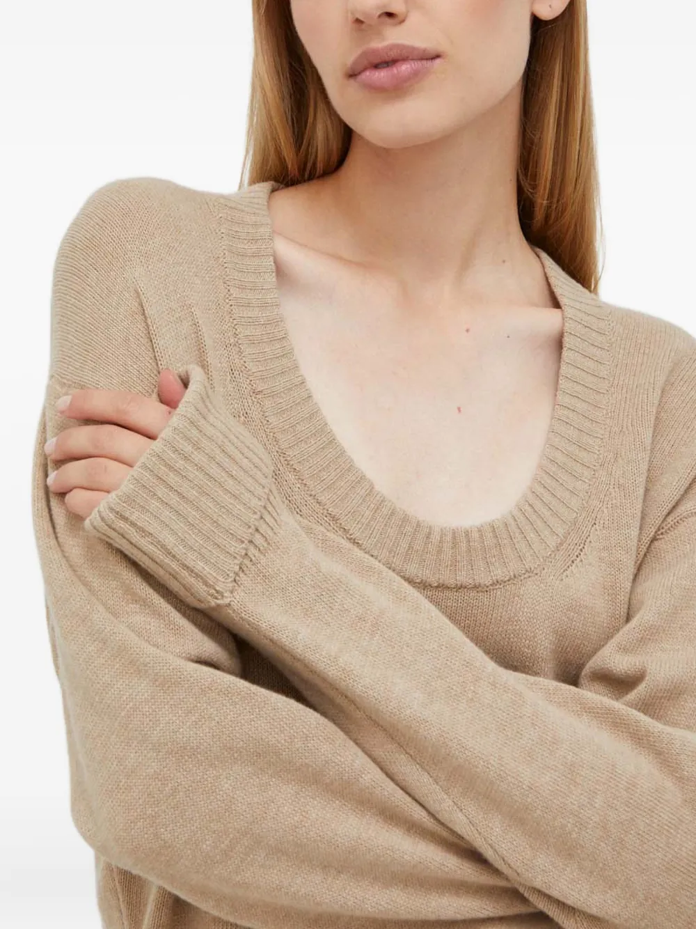 Trussardi U-neck Ribbed Sweater In Neutral
