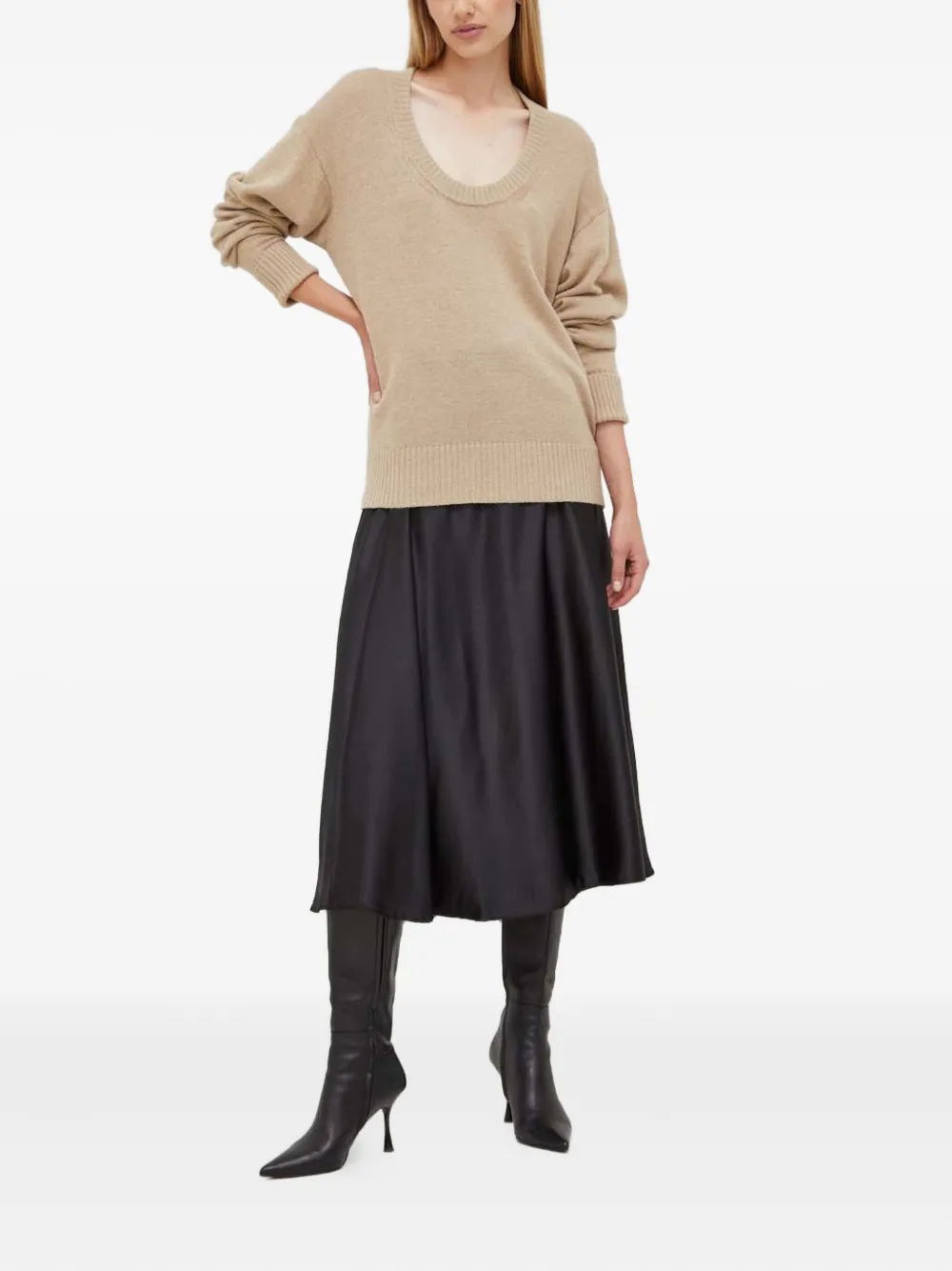 Trussardi U-neck Ribbed Sweater In Neutral
