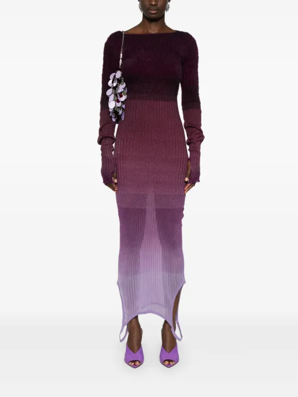 purple knit midi dress Vintage Purple Ribbed Knit One Sleeve Fitted Midi Dress