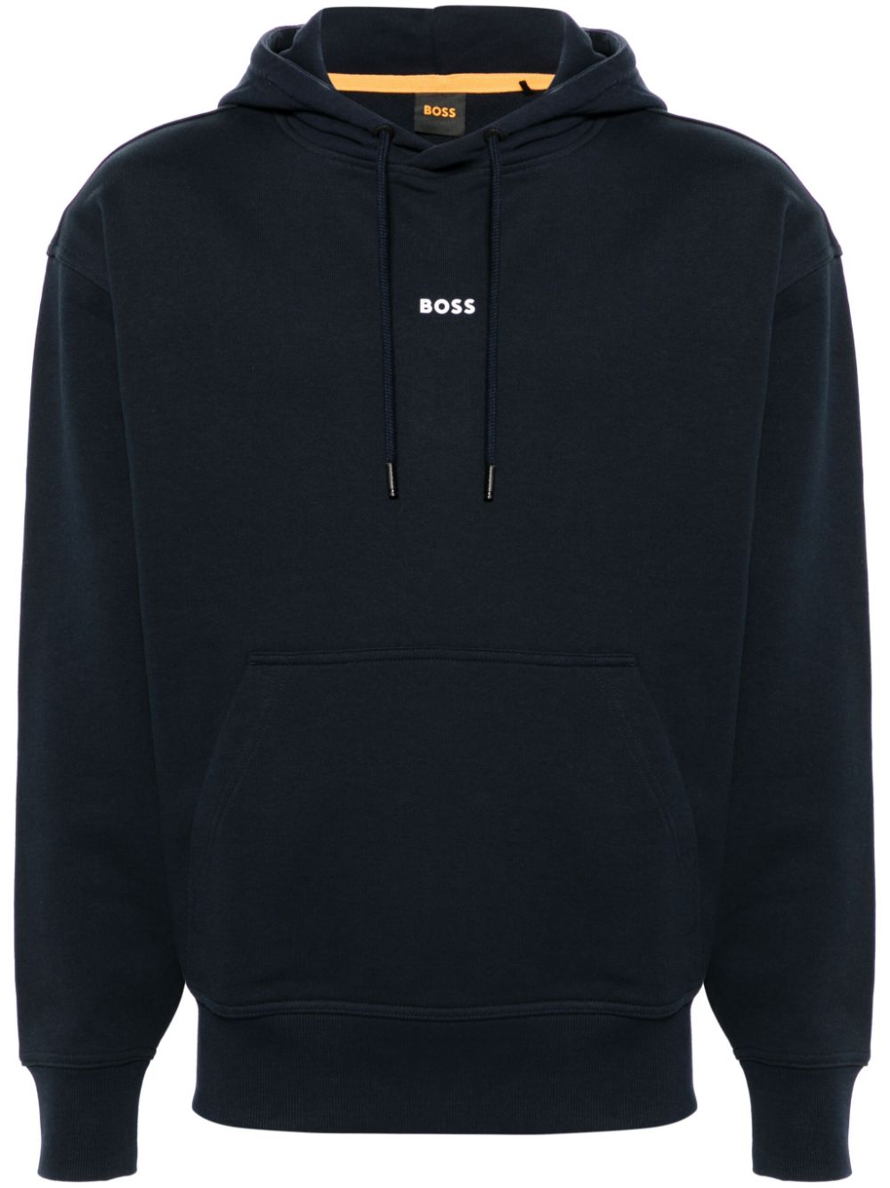 Hugo Boss Rubberised-logo Cotton Hoodie In Blue