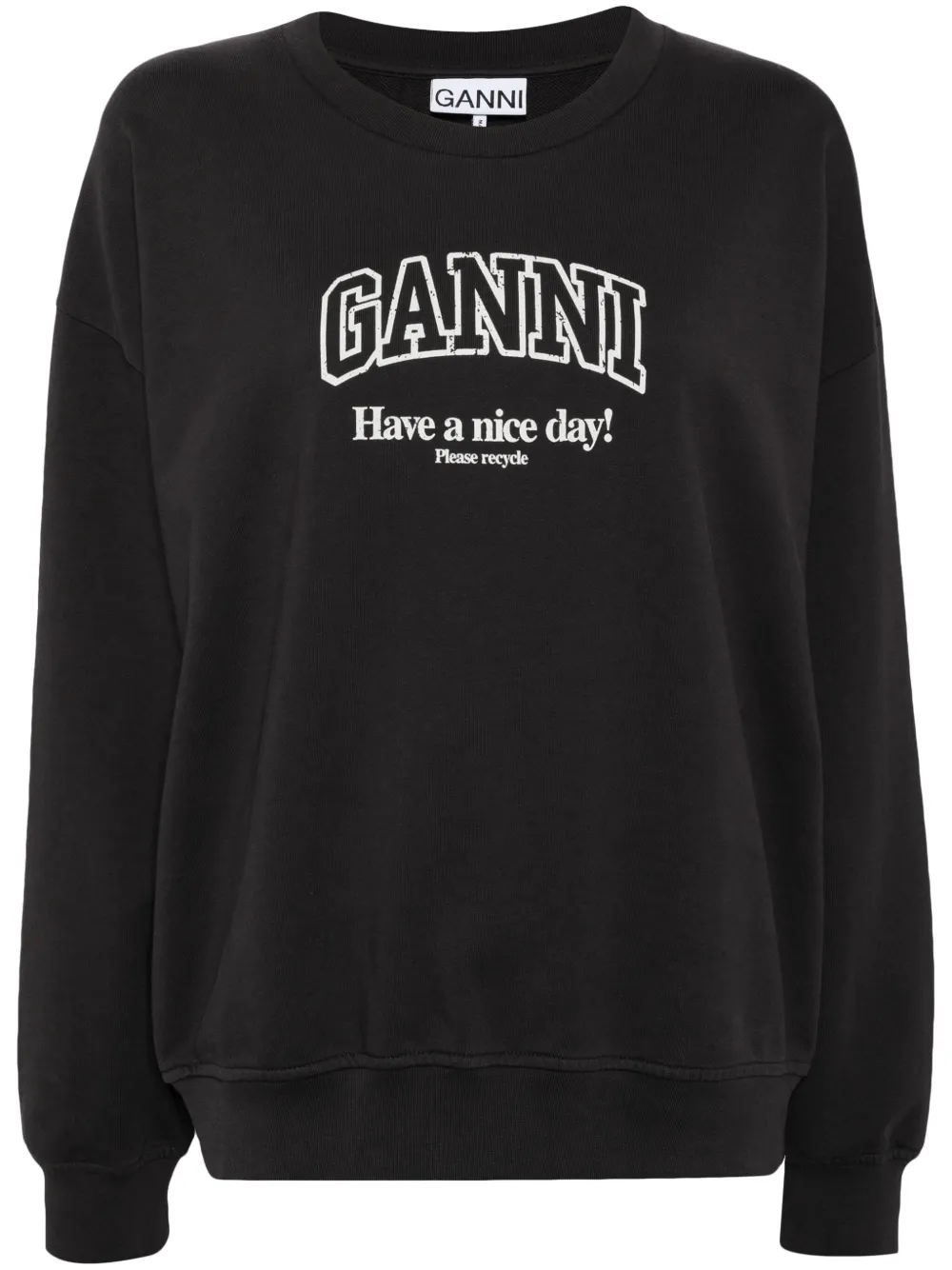 Ganni Logo-print Organic-cotton Sweatshirt In 黑色