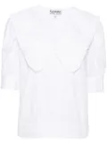 GANNI ruffled-trim cotton blouse - White