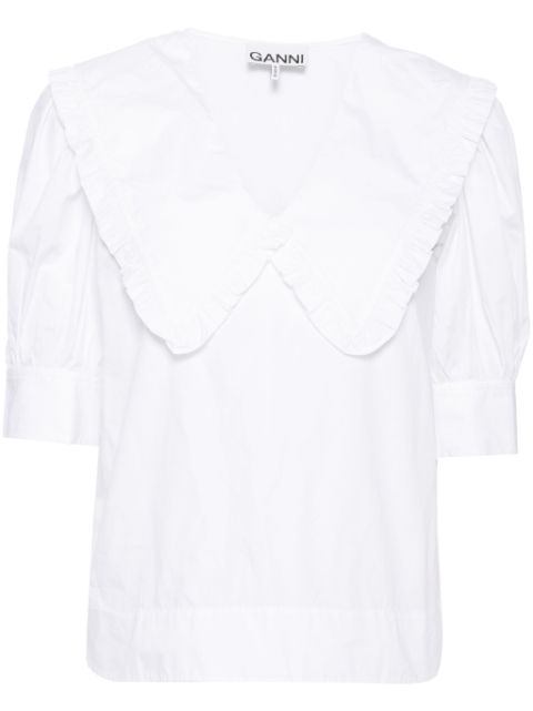 GANNI ruffled-trim cotton blouse Women