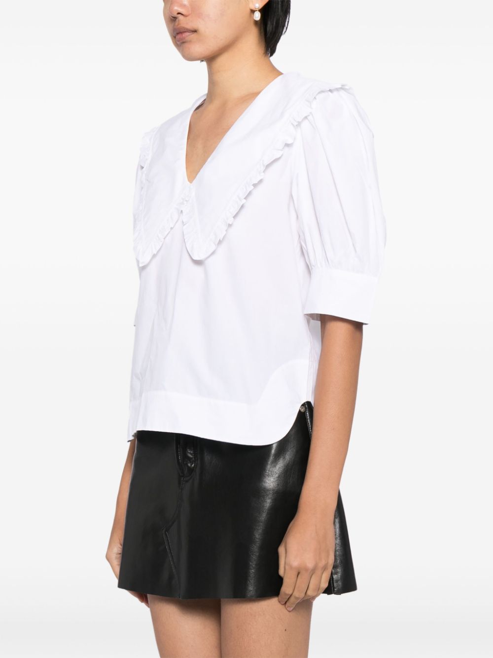 GANNI ruffled-trim cotton blouse Women