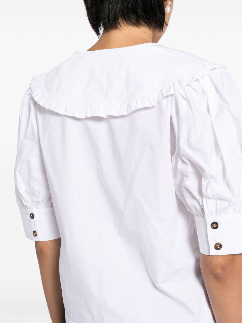 GANNI ruffled-trim cotton blouse Women