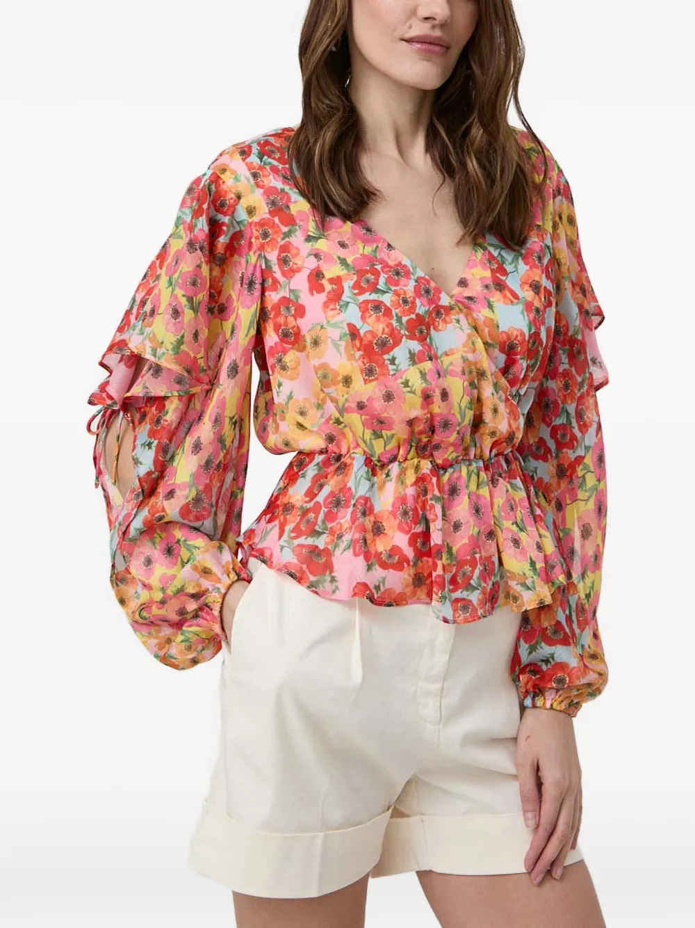 GUESS USA Blusa a fiori con ruches - Rosso