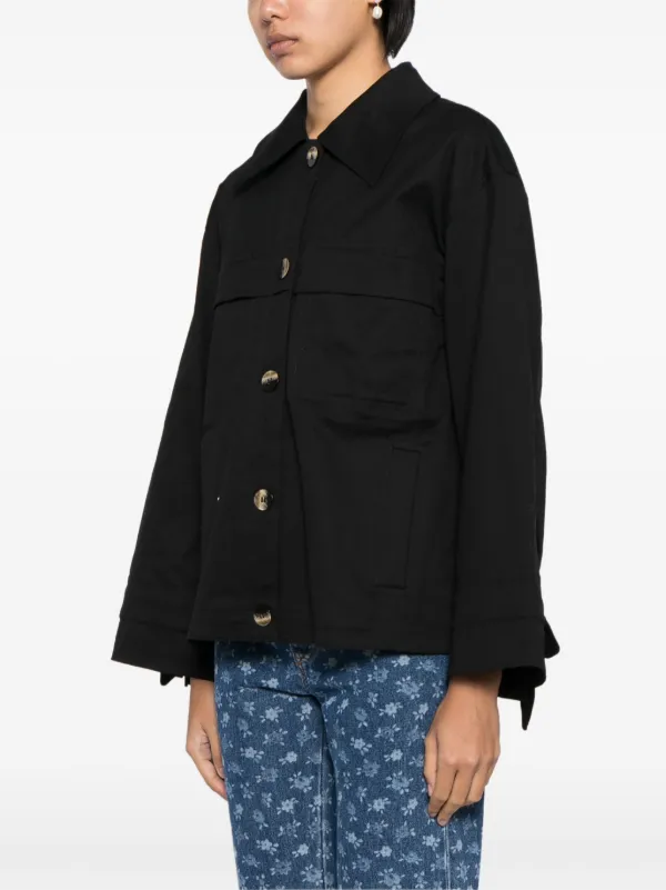 GANNI knot-detail Canvas Shirt Jacket | Black | FARFETCH GE