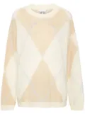 GANNI logo-embroidered argyle-intarsia jumper - Brown