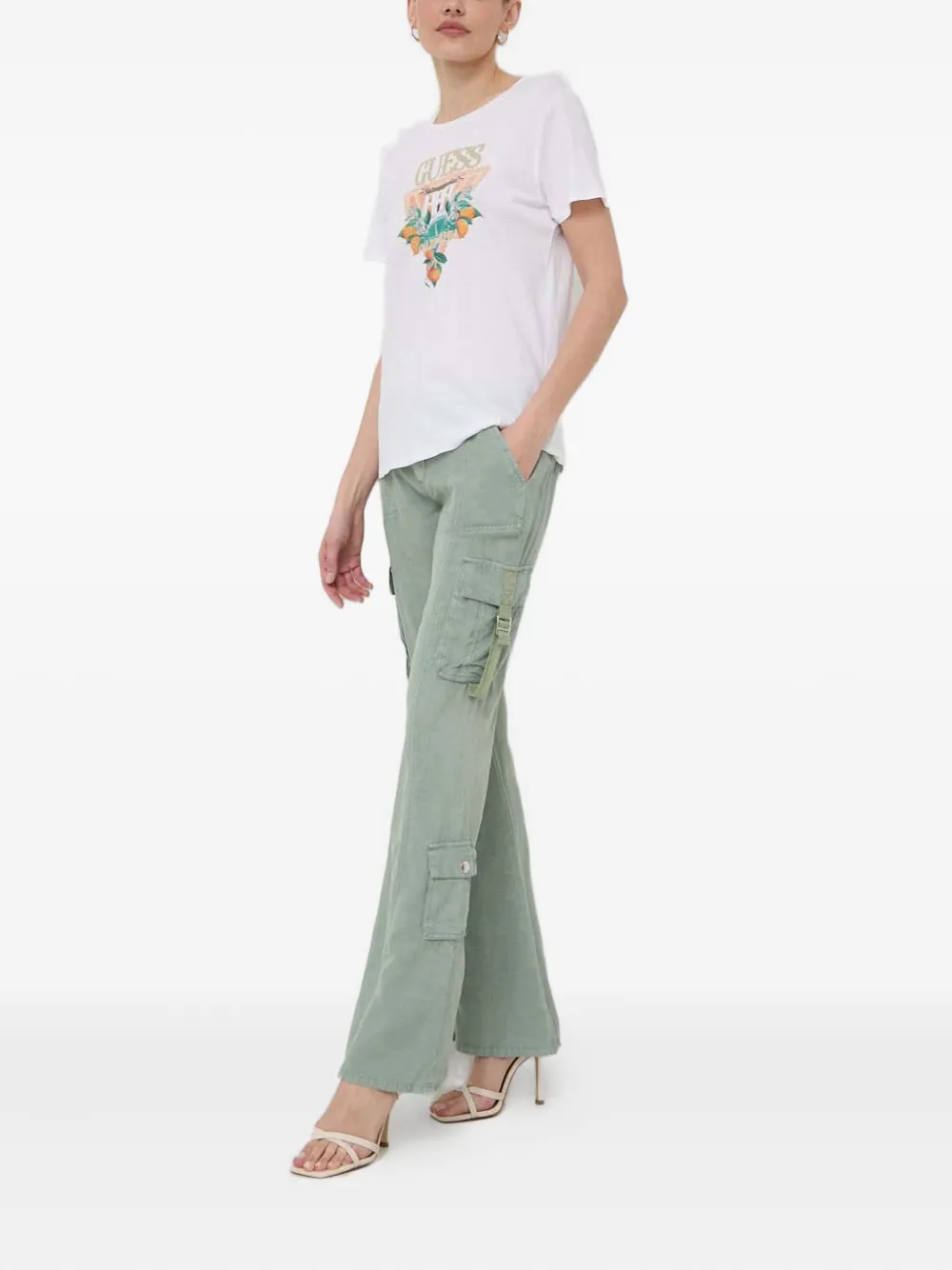 Guess Usa Flared Cargo Trousers In Green