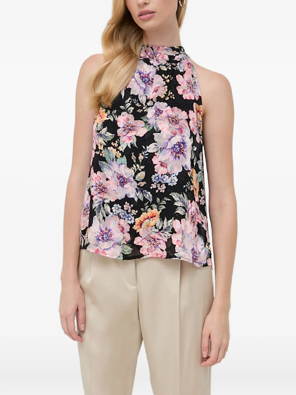 GUESS USA Blusa smanicata a fiori - Nero