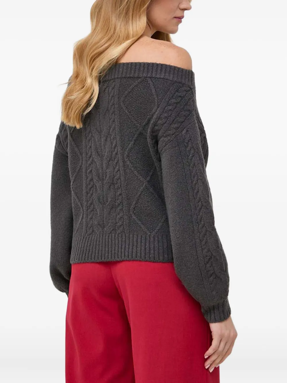 Guess Usa Cable-knit Off-shoulder Sweater In Gray