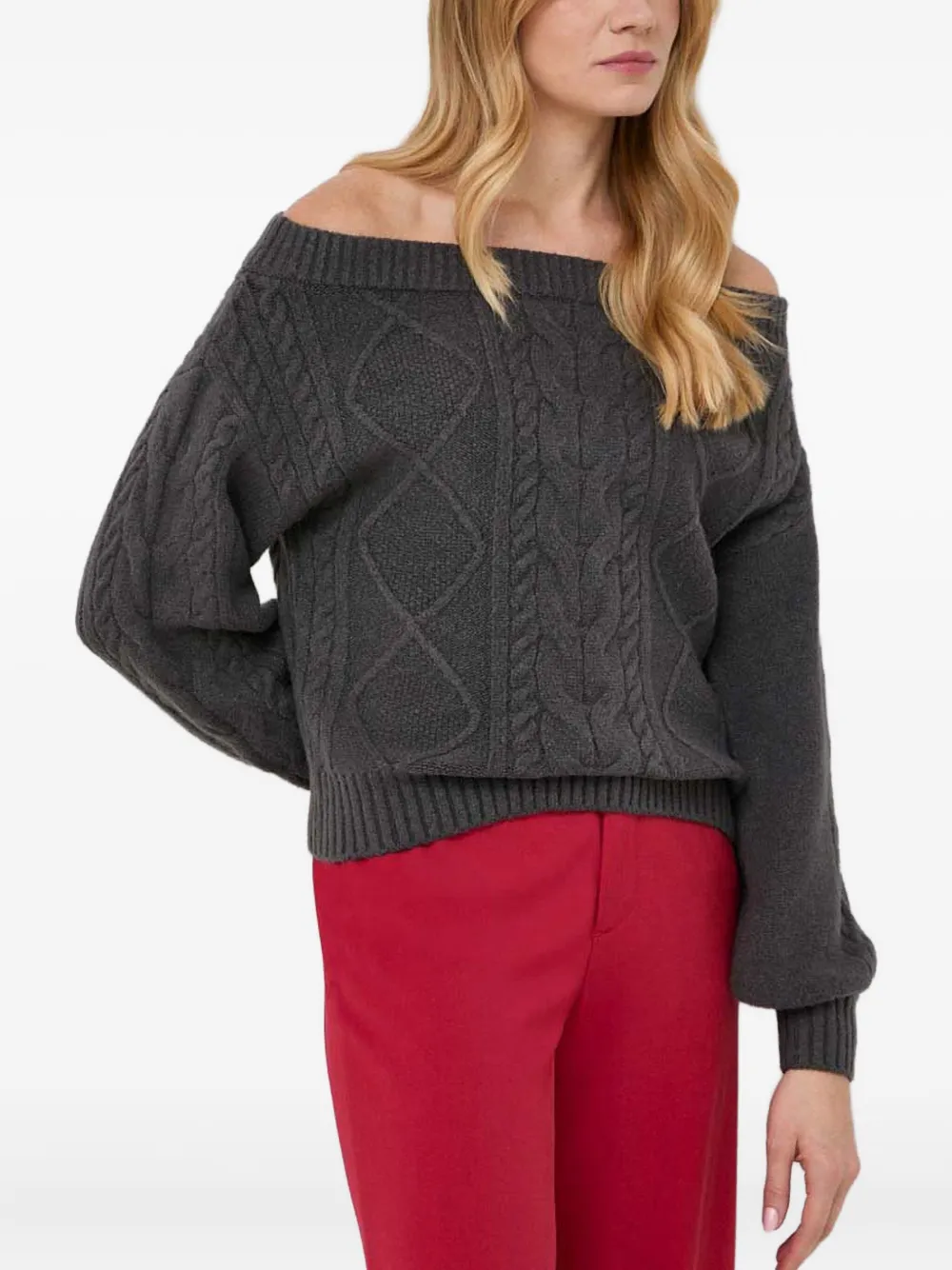 Guess Usa Cable-knit Off-shoulder Sweater In Gray