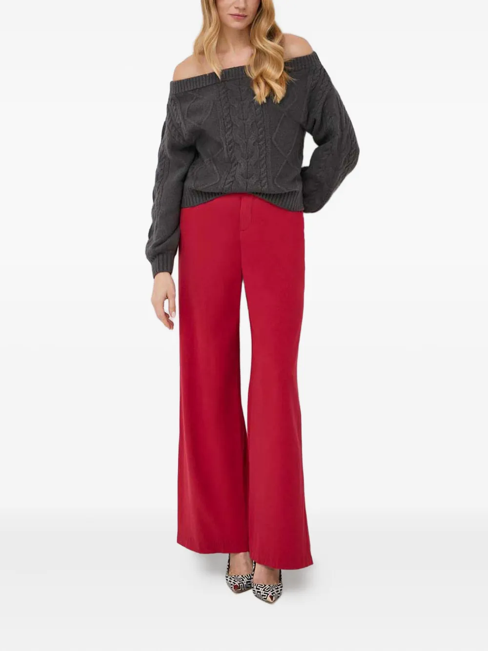 Guess Usa Cable-knit Off-shoulder Sweater In Gray