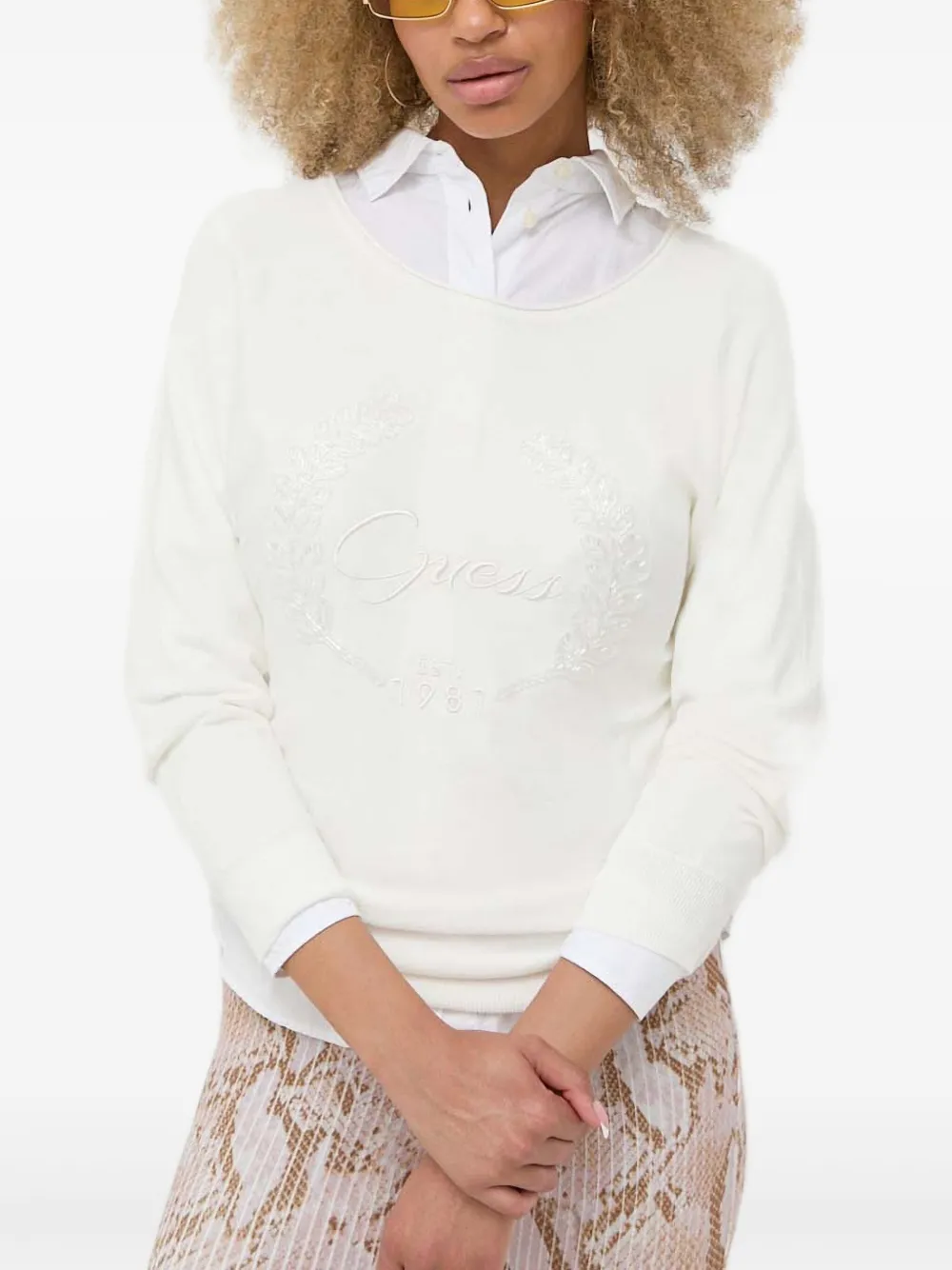 Guess Usa Logo-detail Sweater In White