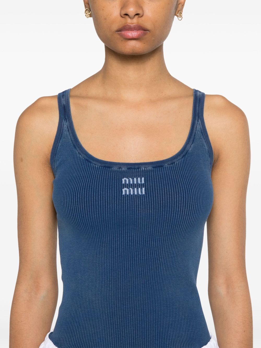 Miu Miu embroidered-logo fine-ribbed top Women