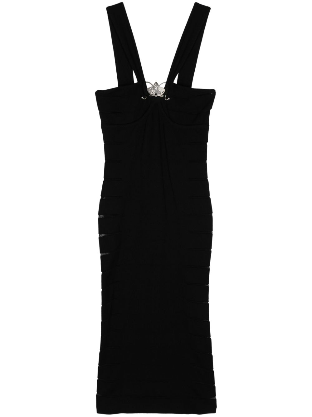 Genny sheer-slits knitted midi dress - Black