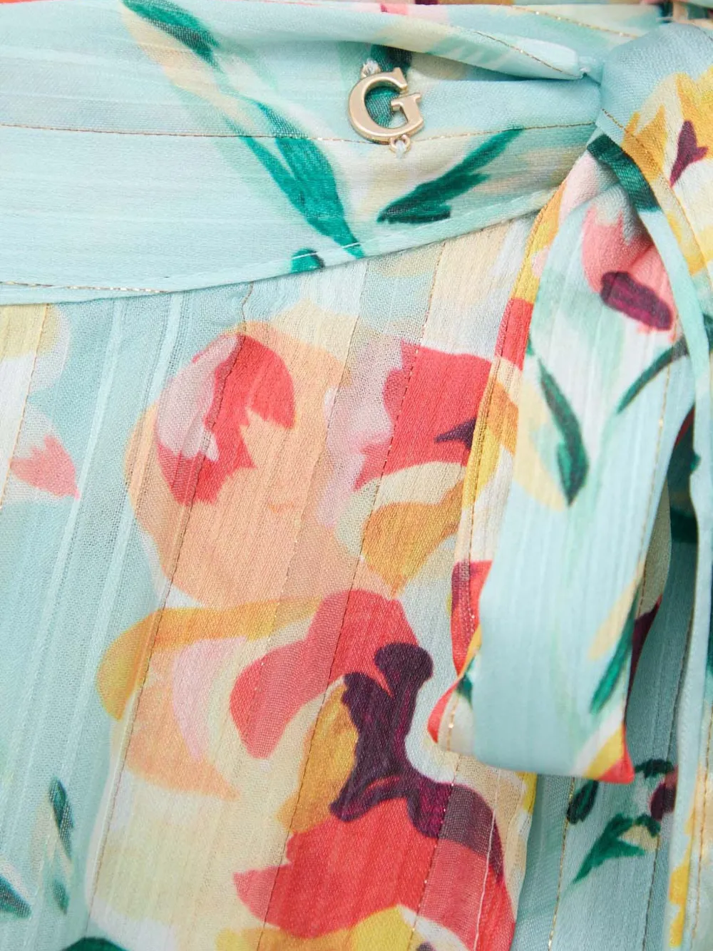 Guess Usa Floral Pleated Maxi Skirt In Blue
