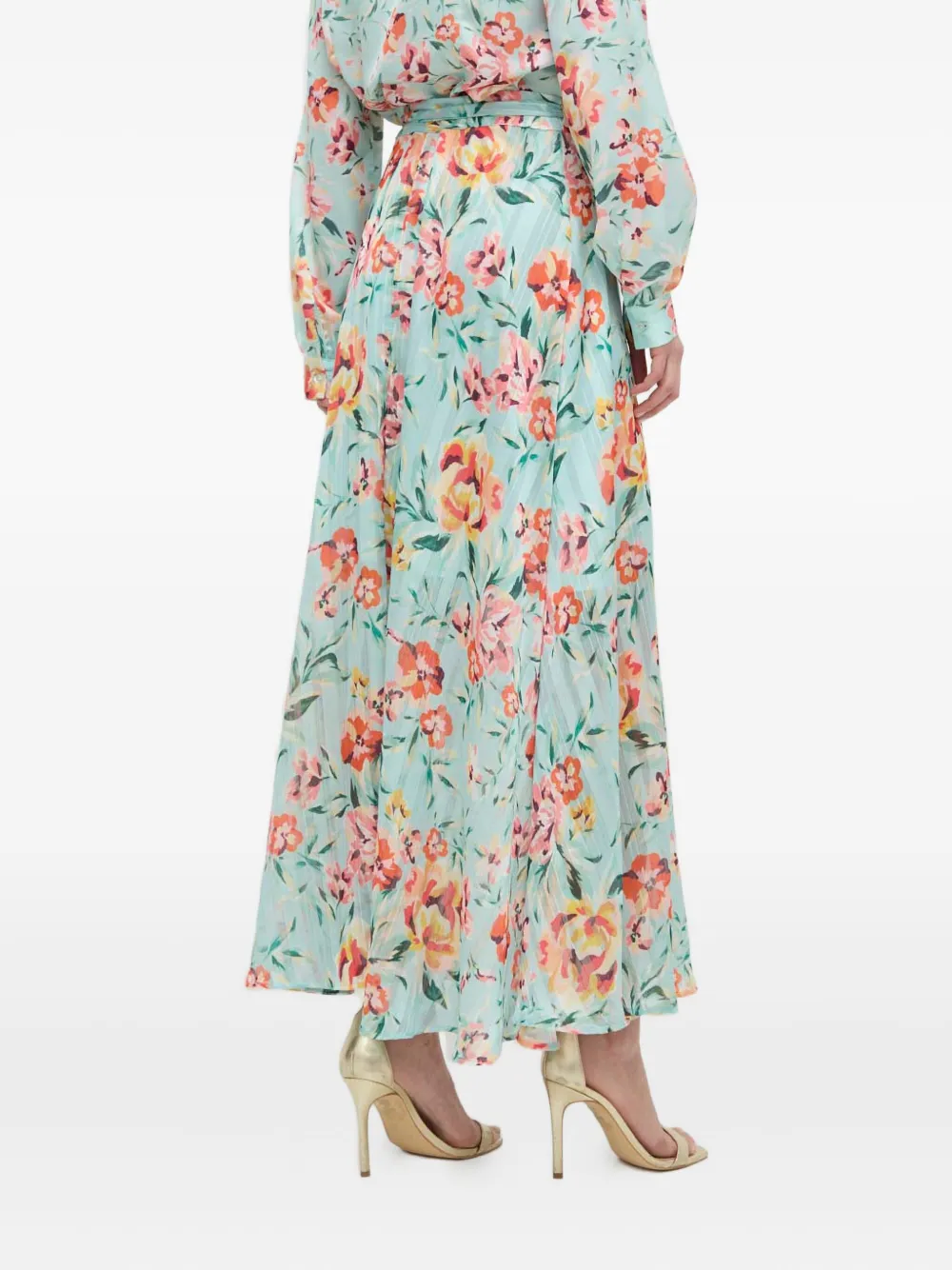Guess Usa Floral Pleated Maxi Skirt In Blue