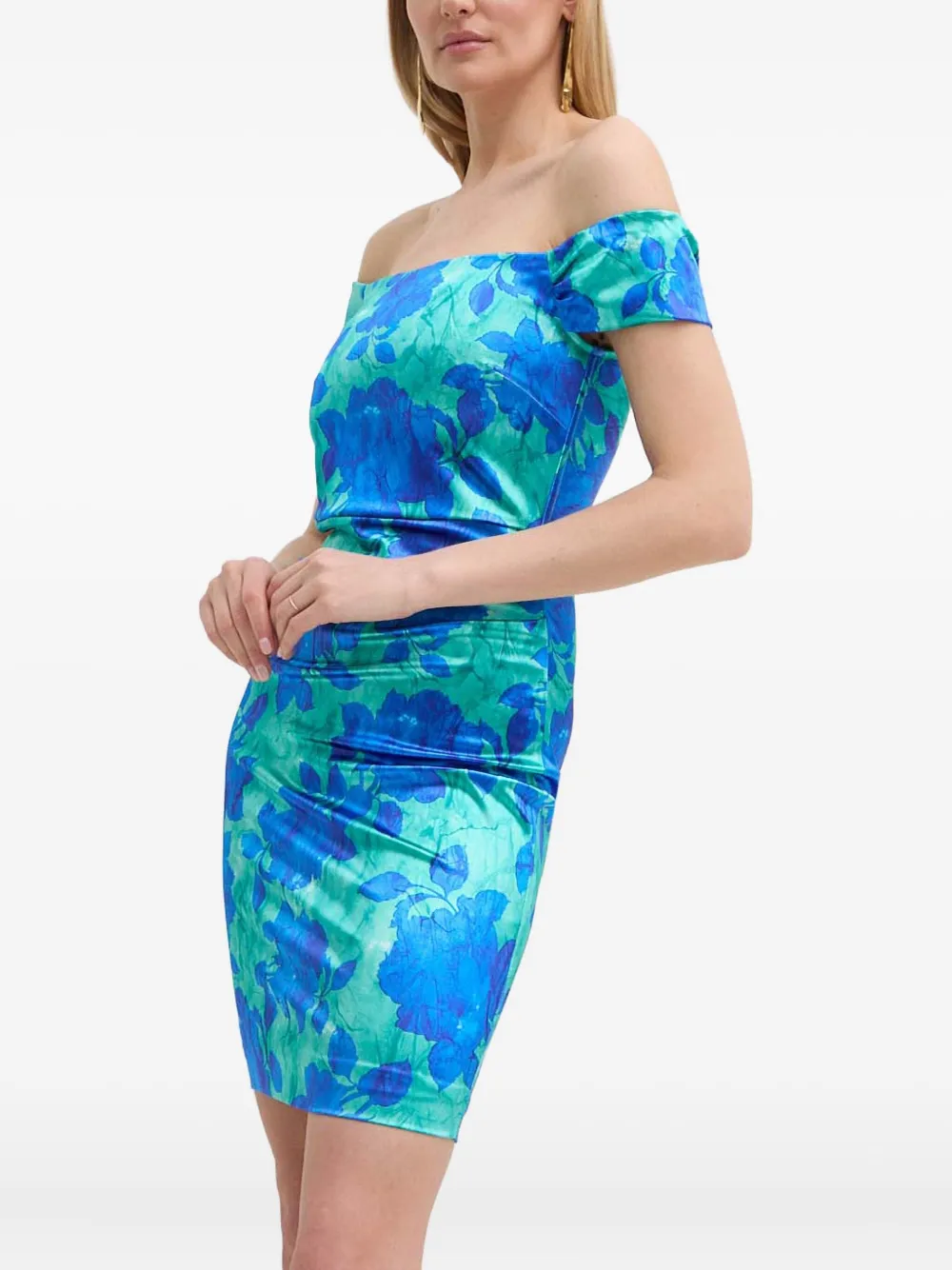 Guess Usa Off-shoulder Floral Mini Dress In Blue