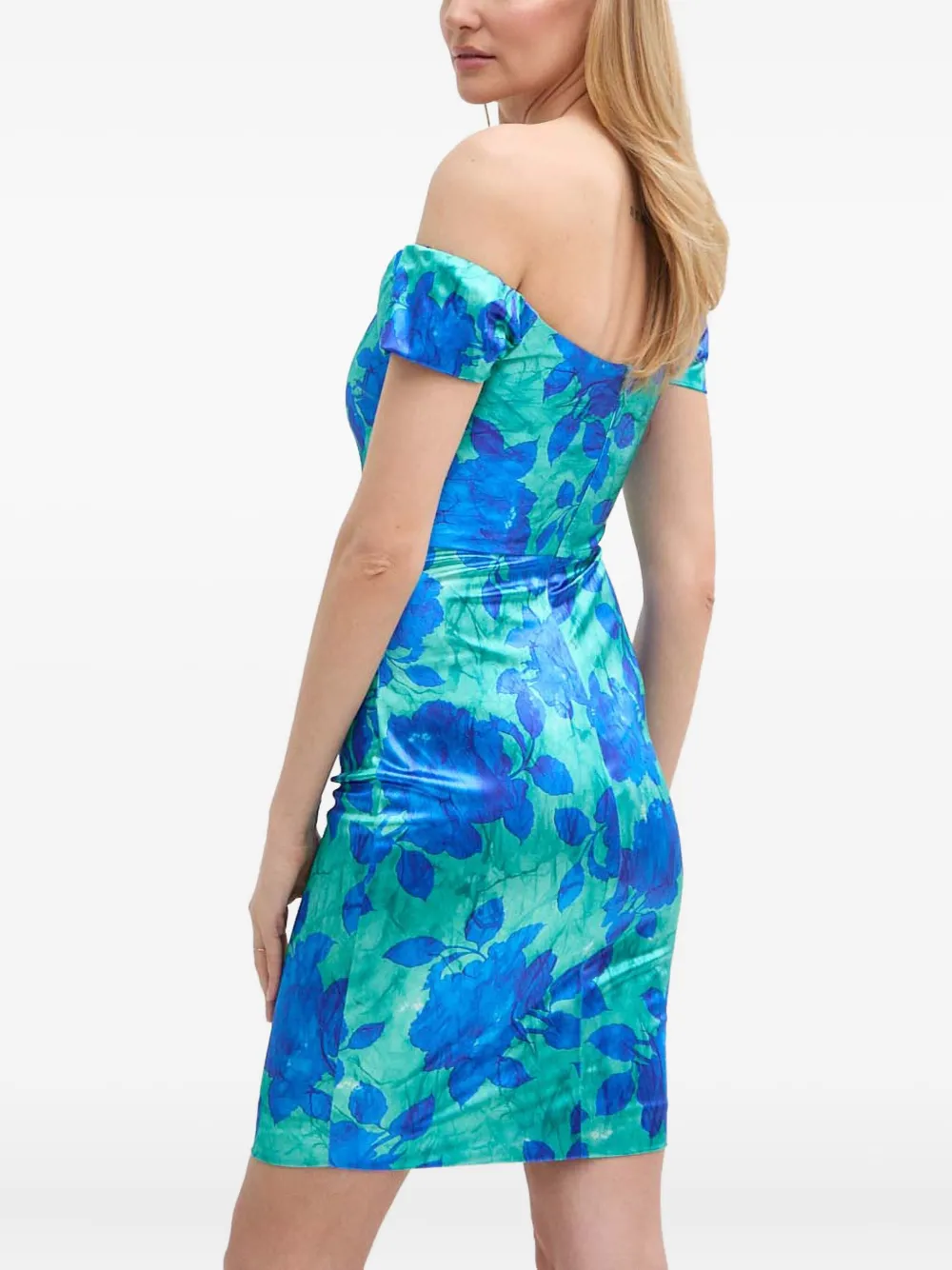 Guess Usa Off-shoulder Floral Mini Dress In Blue