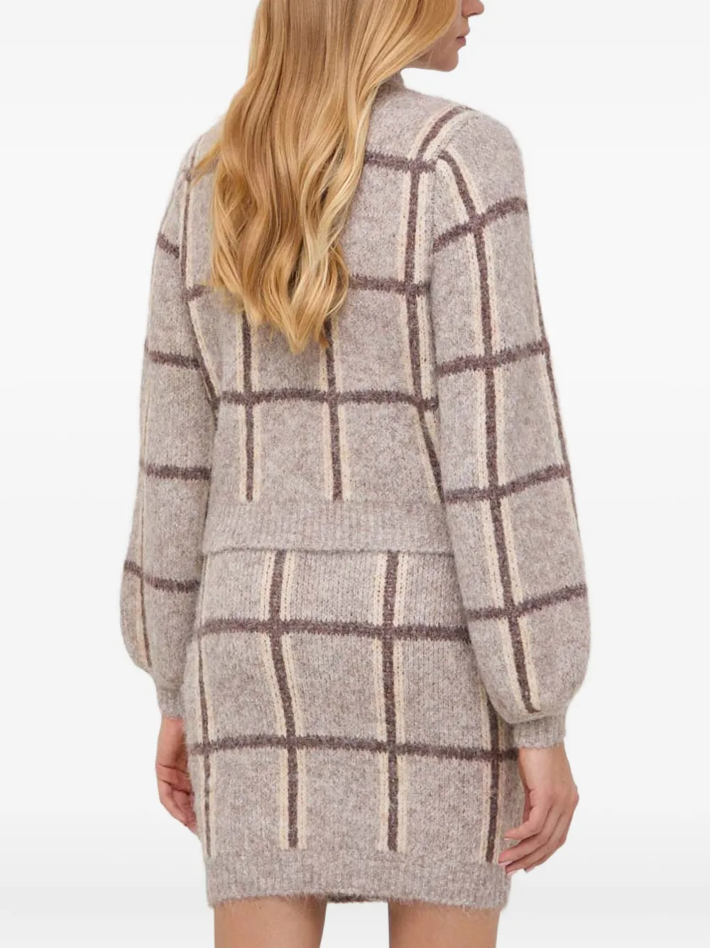 Guess Usa Checked High-neck Jumper In Brown