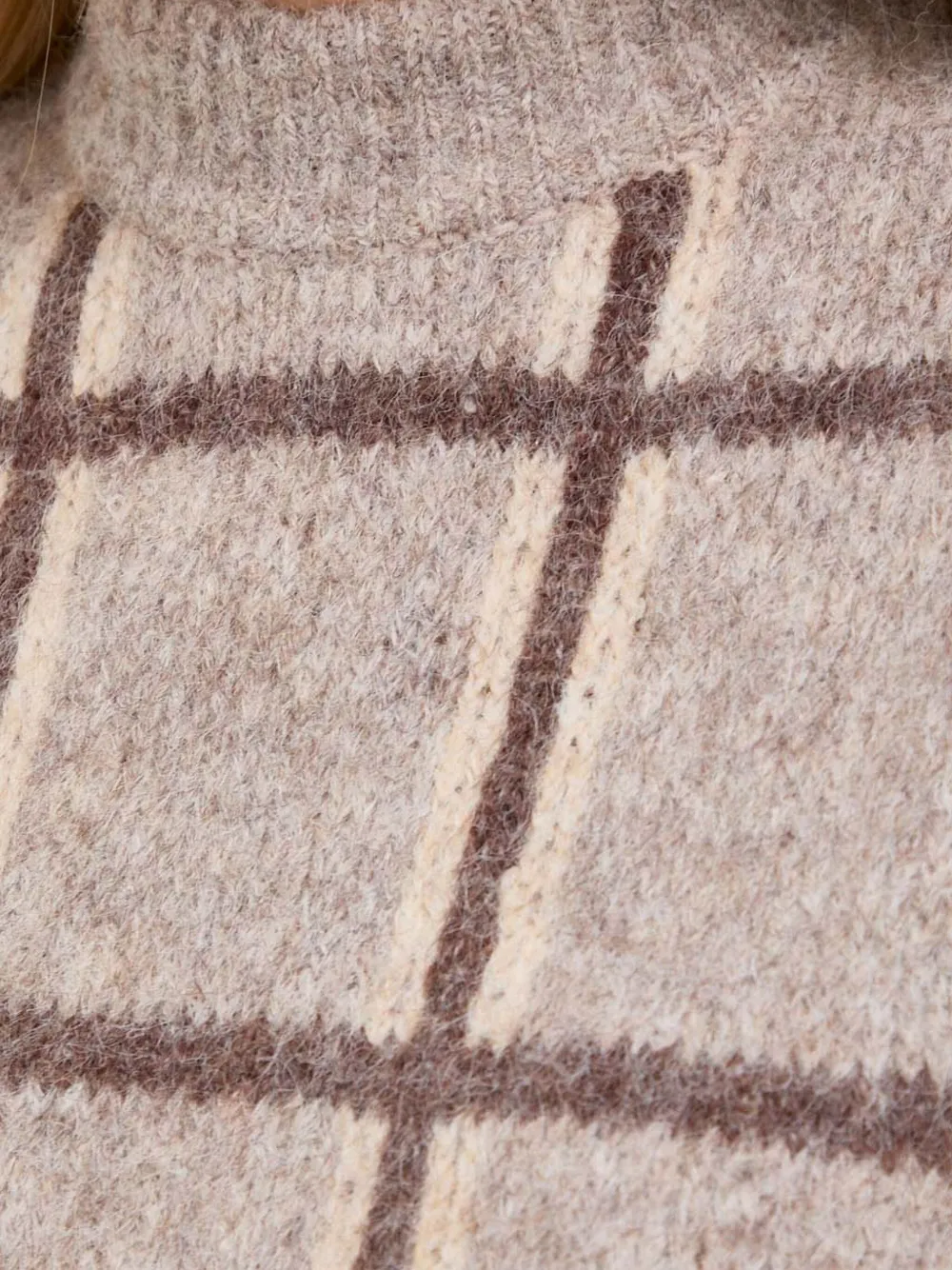 Guess Usa Checked High-neck Jumper In Brown