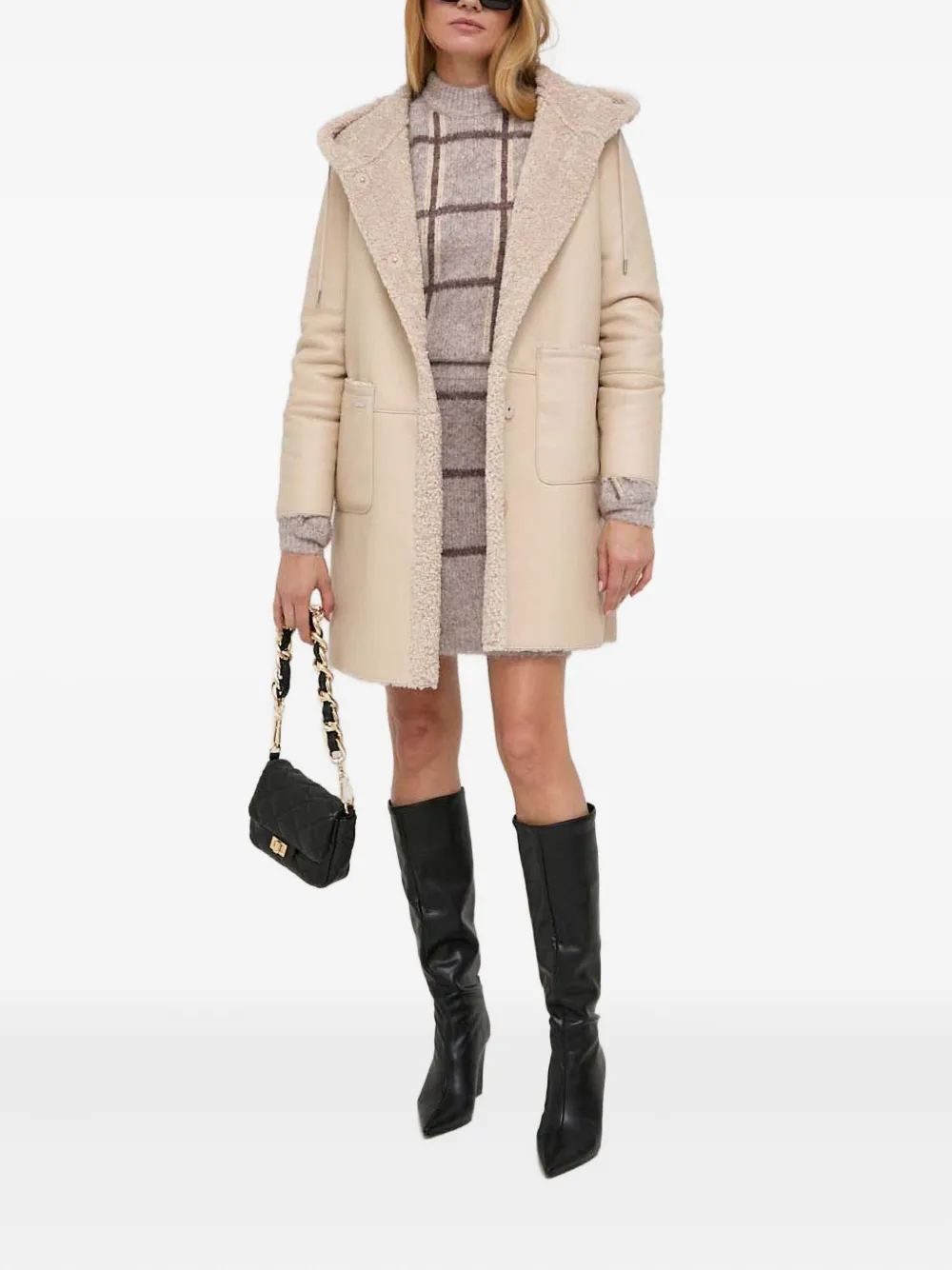 Guess Usa Checked High-neck Jumper In Brown