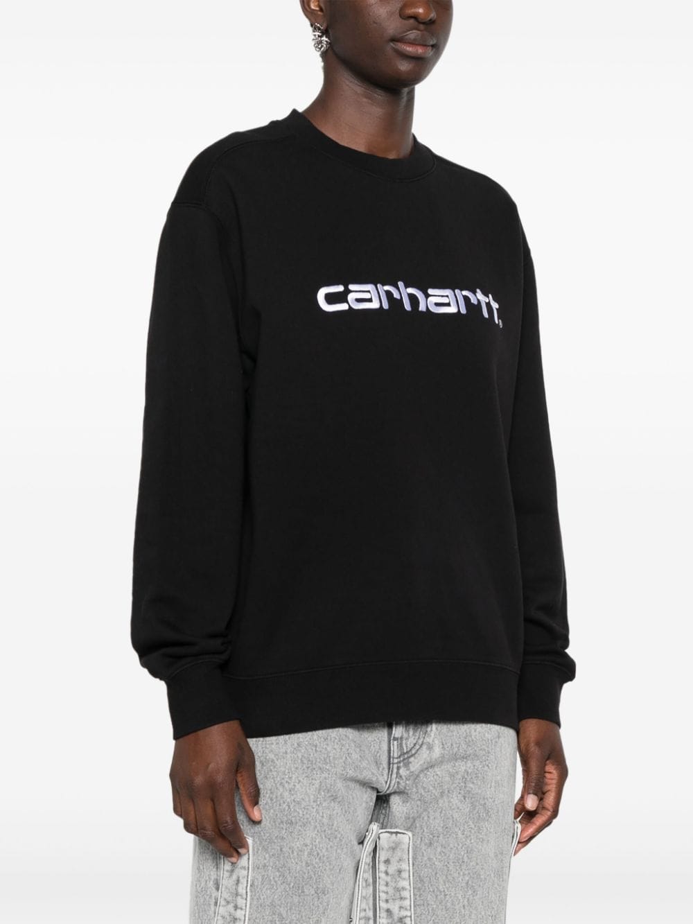 Shop Carhartt Logo-embroidered Cotton Sweatshirt In Black