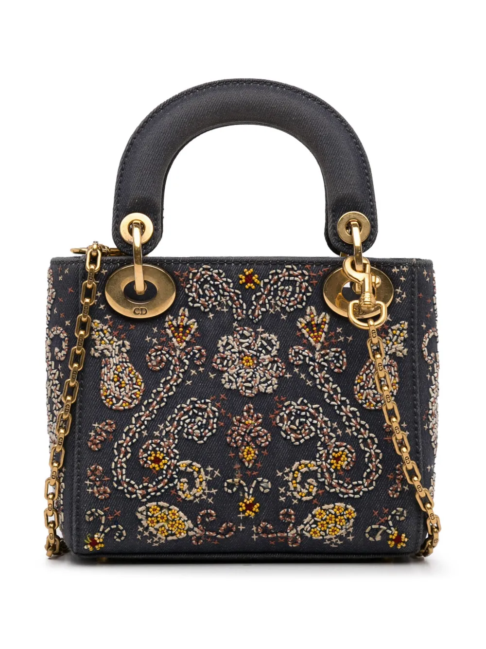 Christian Dior Pre-Owned 2017 Mini Embroidered Denim Lady Dior shoulder bag - Blauw