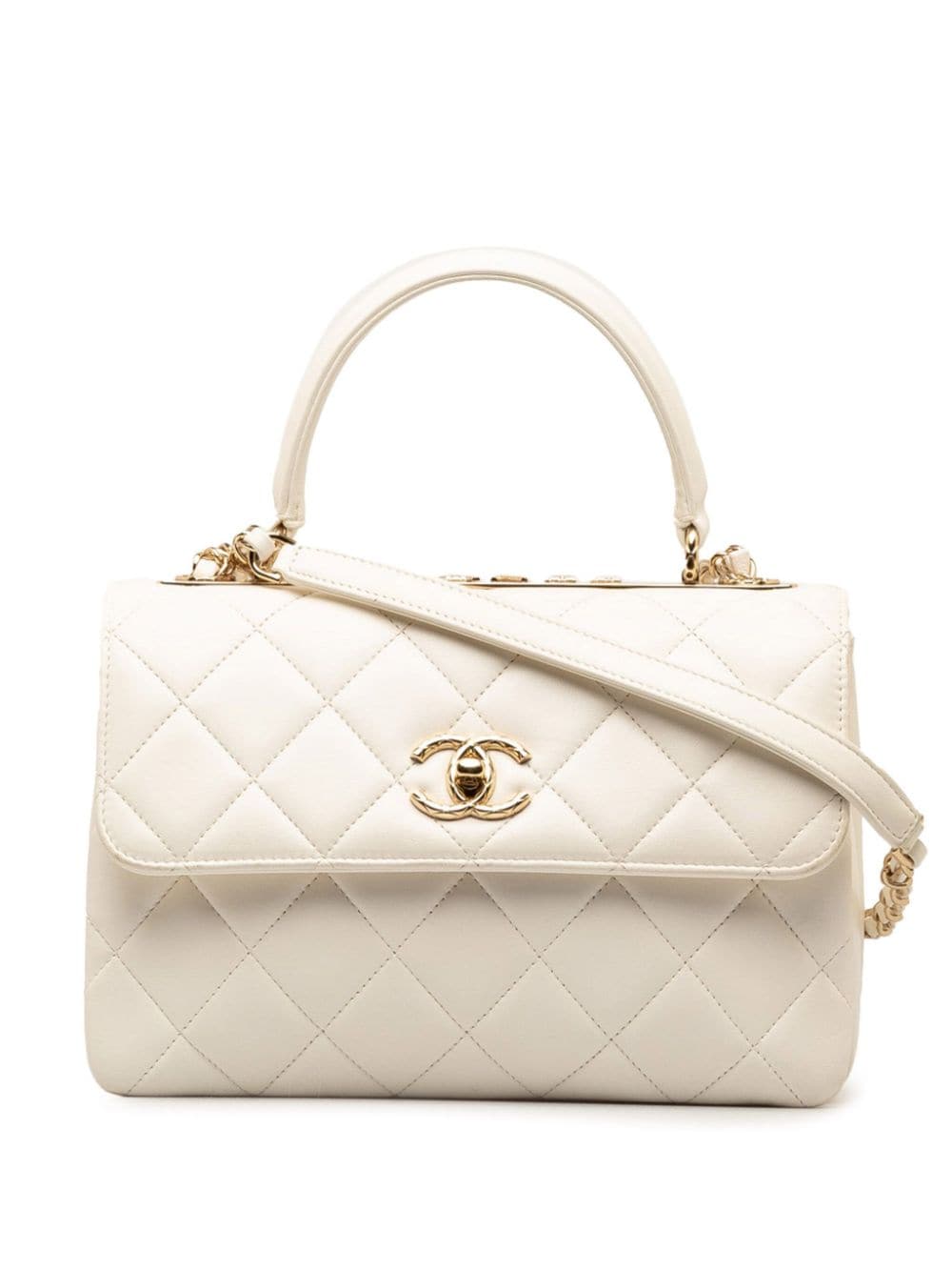 Pre-owned Chanel 2021-2024 Small Lambskin Trendy Cc Flap Satchel In White