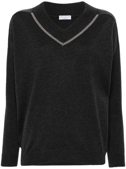 Brunello Cucinelli Monili-chain V-neck jumper Women