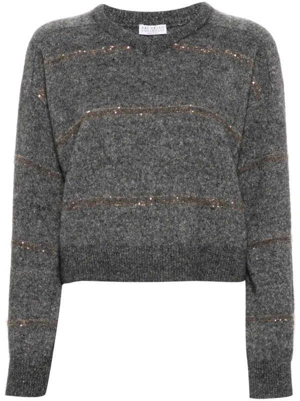 Brunello Cucinelli スパンコール Vネックセーター | グレー | FARFETCH JP