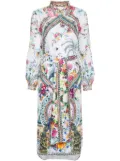 Camilla floral linen midi dress - White