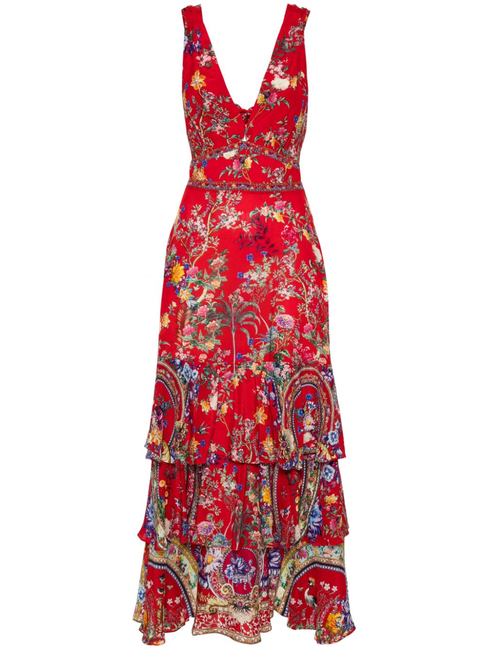 Camilla floral silk ruffled maxi dress - Red