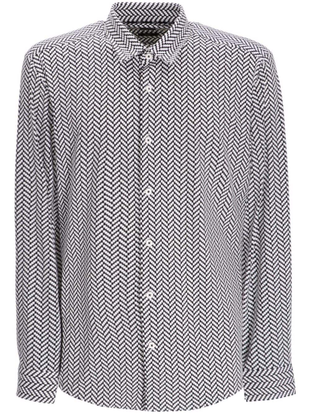 Hugo Boss Geometric-print Long-sleeve Shirt In Black