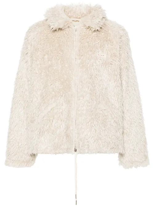Veste en peau lainée artificielle à patch logo - Marni - Modalova