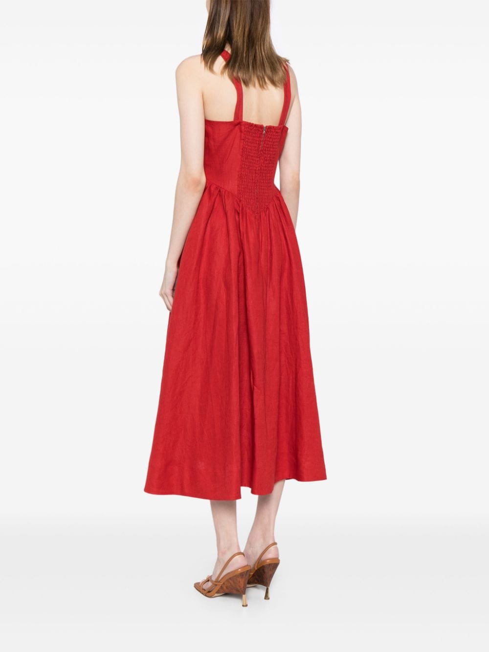 Shop Reformation Balia Linen Dress In Red