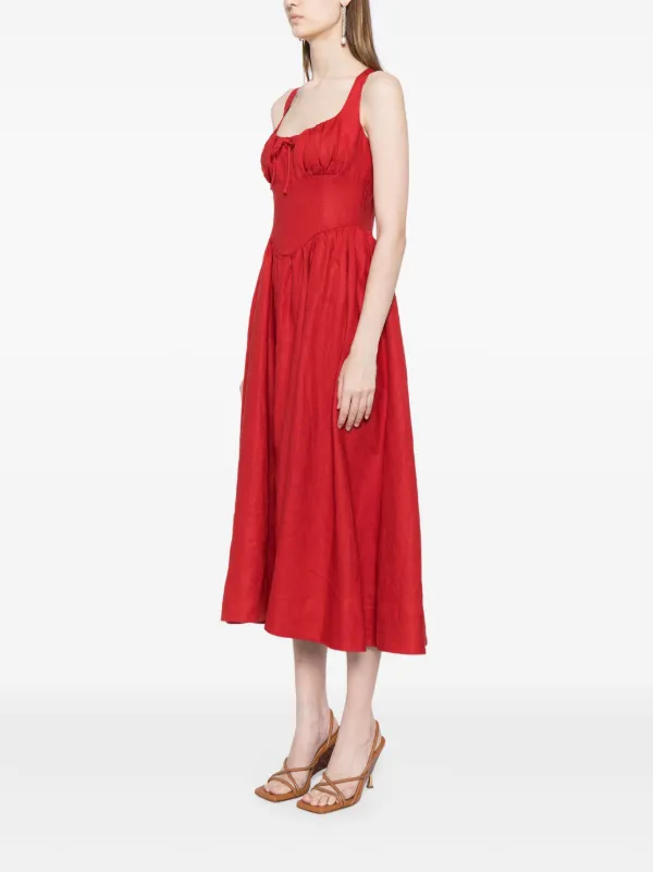 Reformation Balia Linen Dress Red FARFETCH JO