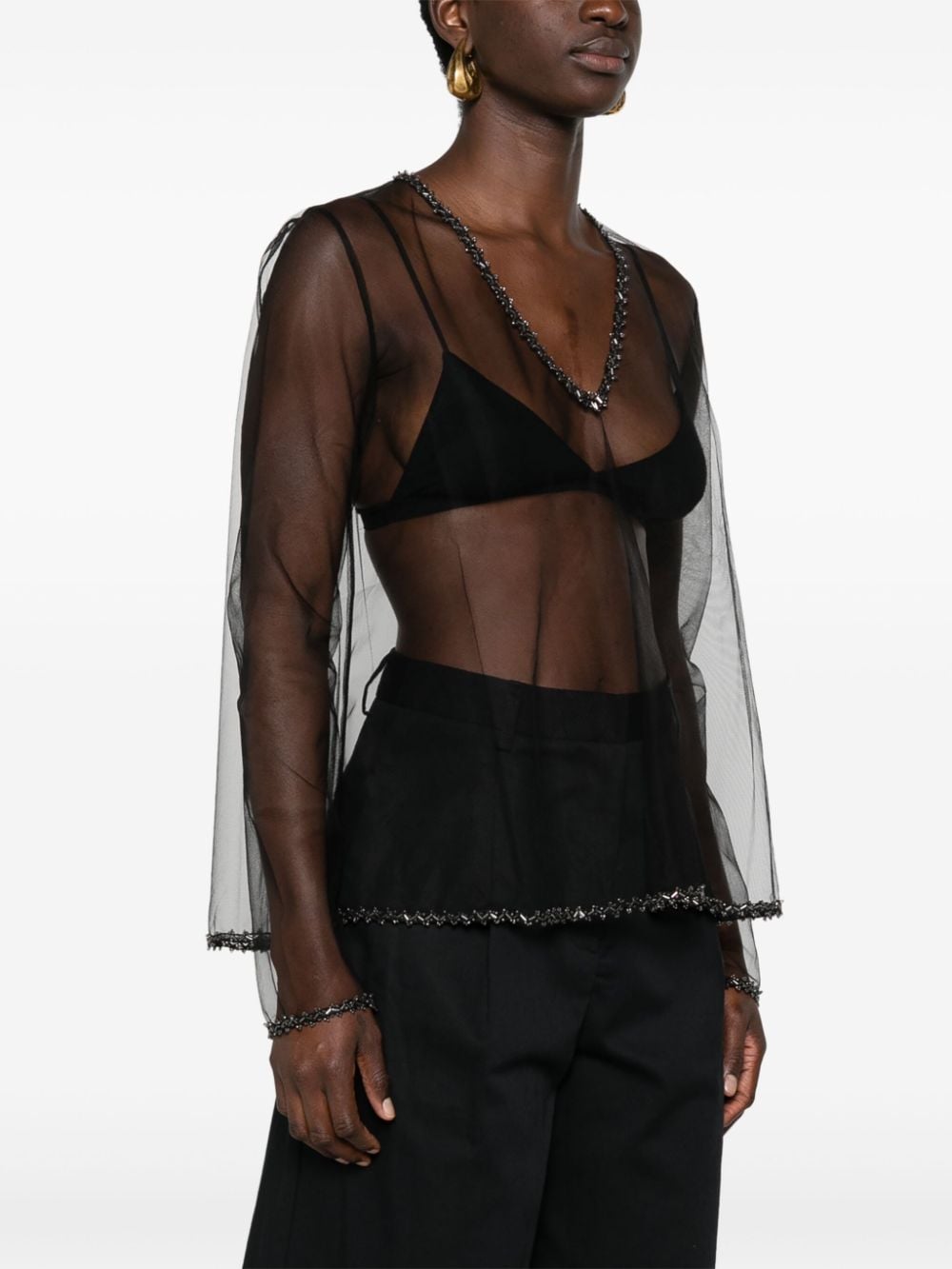 Shop Bode Odrira Sheer Top In Schwarz