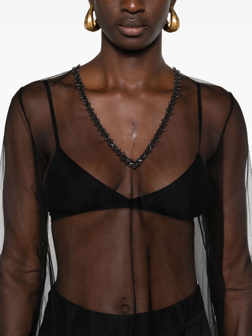 Shop Bode Odrira Sheer Top In Schwarz