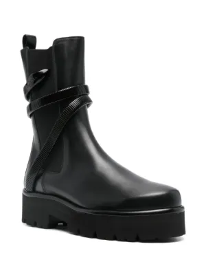 ショートブーツ・ブーティ Rene Caovilla Knitted boots Black Crystal-embellished stretch-knit over-the-knee boots