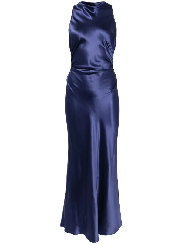 Reformation Casette Draped Silk Dress Blue FARFETCH AZ