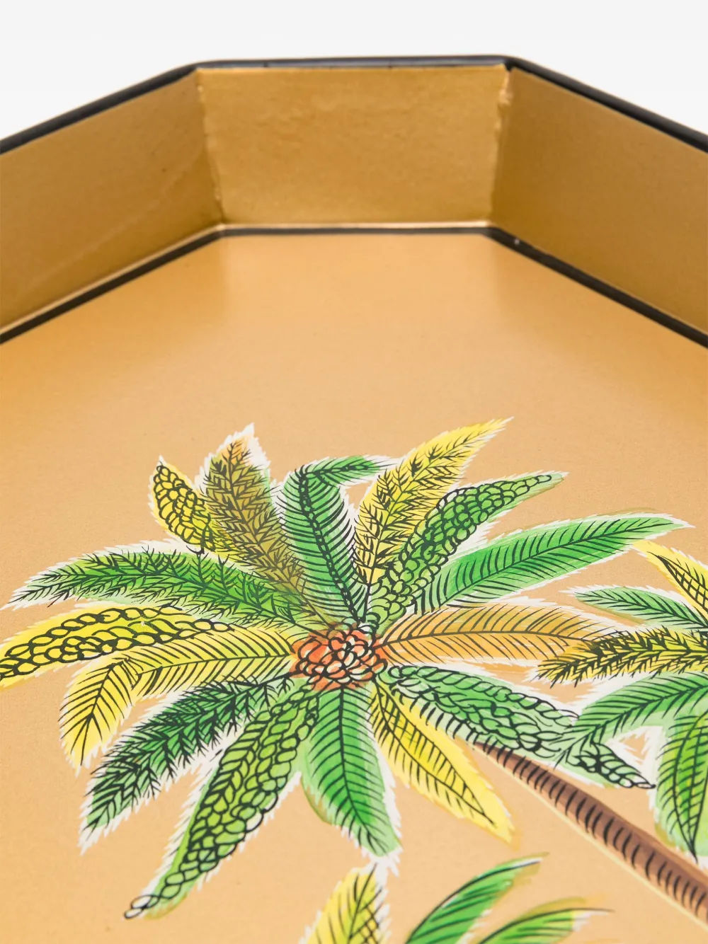 Les-ottomans Hand-painted Palm-tree Tray (43cm X 30cm) In Gold