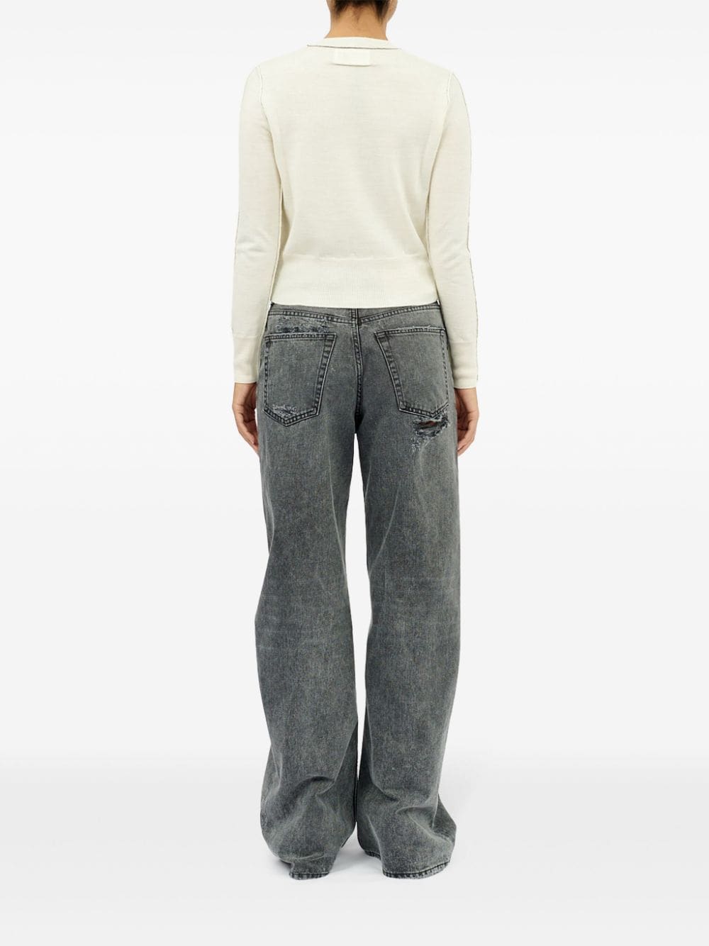 Shop Mm6 Maison Margiela Contrasting-border Crew-neck Jumper In Neutrals