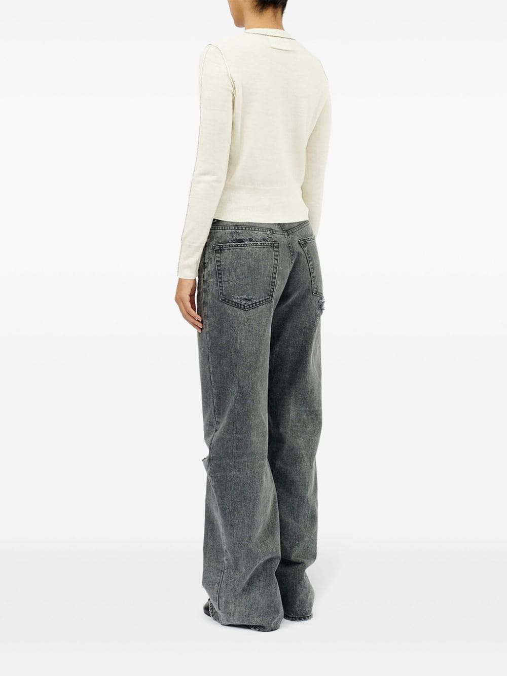 Shop Mm6 Maison Margiela Contrasting-border Crew-neck Jumper In Neutrals